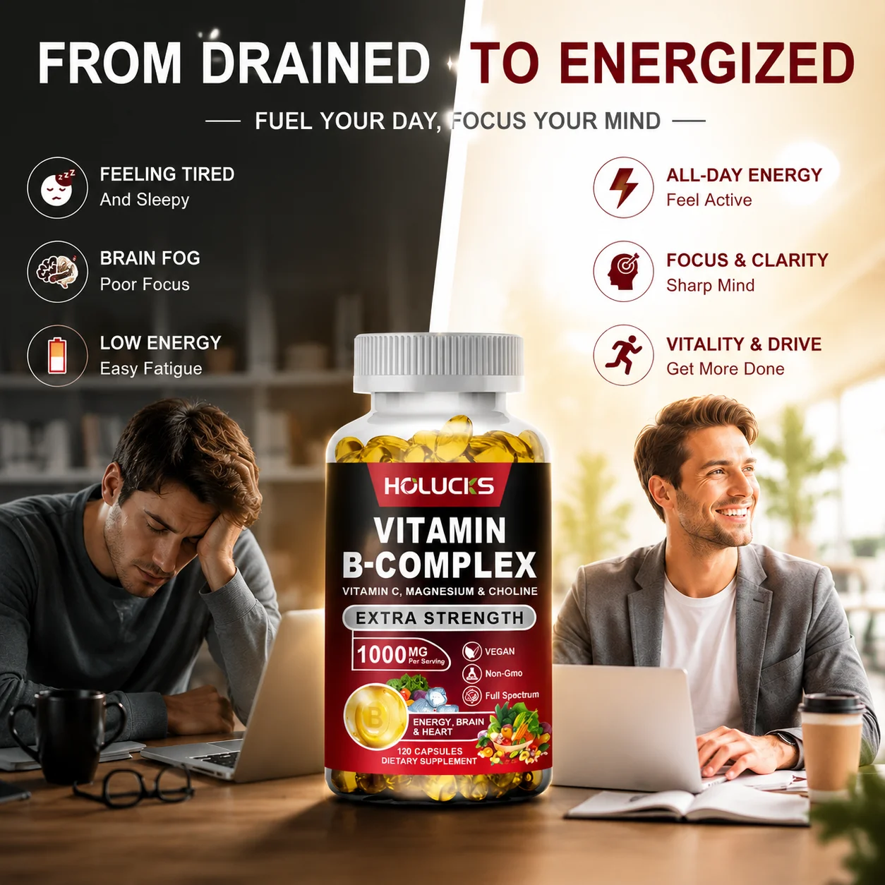 Yimiduk Premium Vitamin B Complex Supplement, with Biotin & Folate, for Promotes Healthy Hair, Skin & Hormone Balance, Vegan