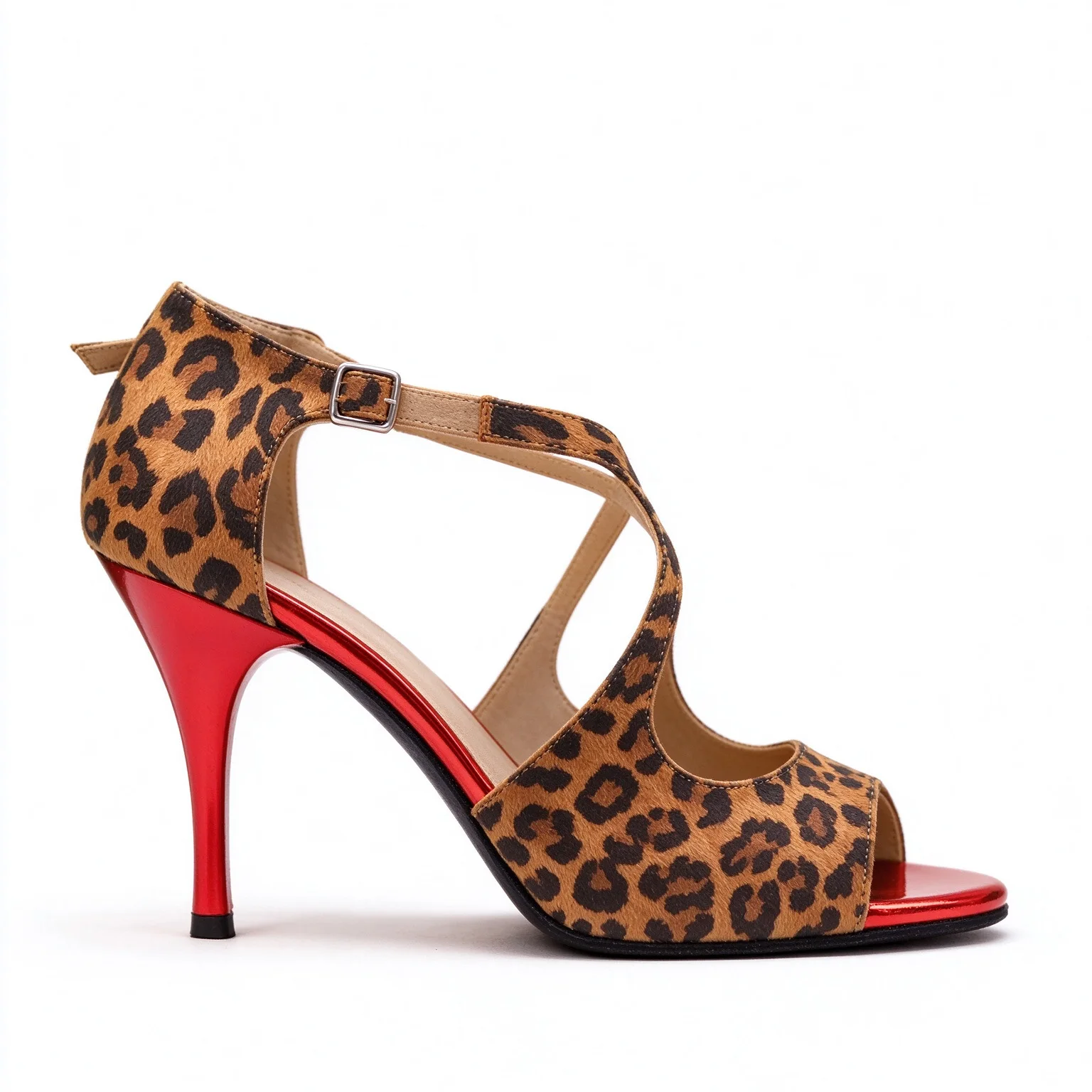 Evk Women Suede Leopard Print Latin Tango Dance Shoes Girls Sneaker Ballroom Salsa Party Dancing Sandals Footwear Red Dance Heel