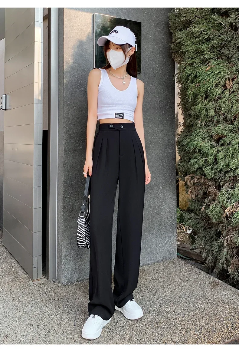 Woman Pant Suits Korean Style Elegant Straight Summer Pants Women Casual Outfits Classic White Wide Pants Women High Waist 2025