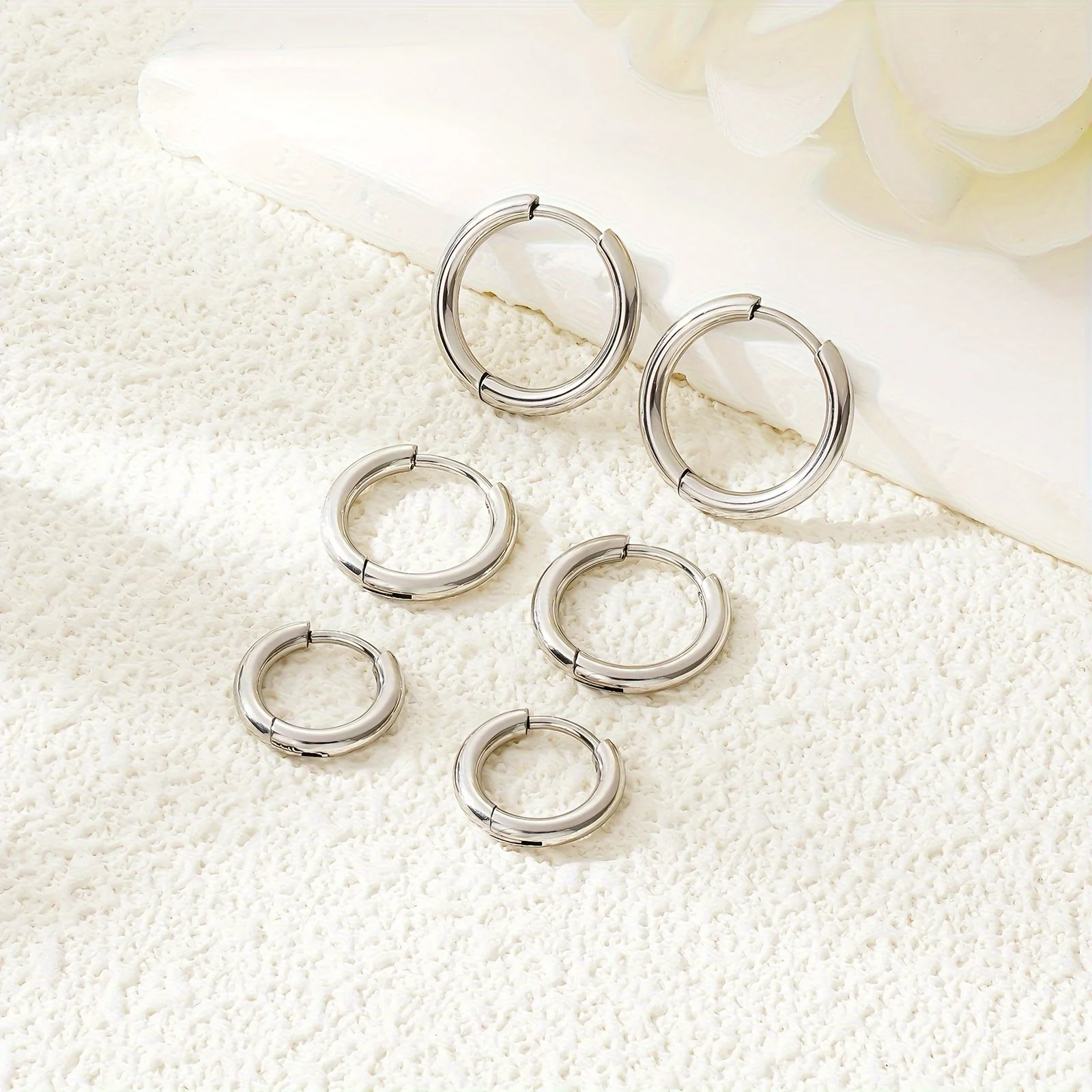 Set of 3 Pairs Women/Men Stainless Steel Small Hoop Earring Piercing Ear Cartilage Tragus Simple Circle Anti-allergic Ear Buckle