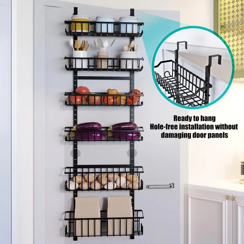 Door Organizer Rack Multi-Tier Storage Shelf Door Racks With Adjustable Basket Space-Saving Large Capacity No-Drilling Home