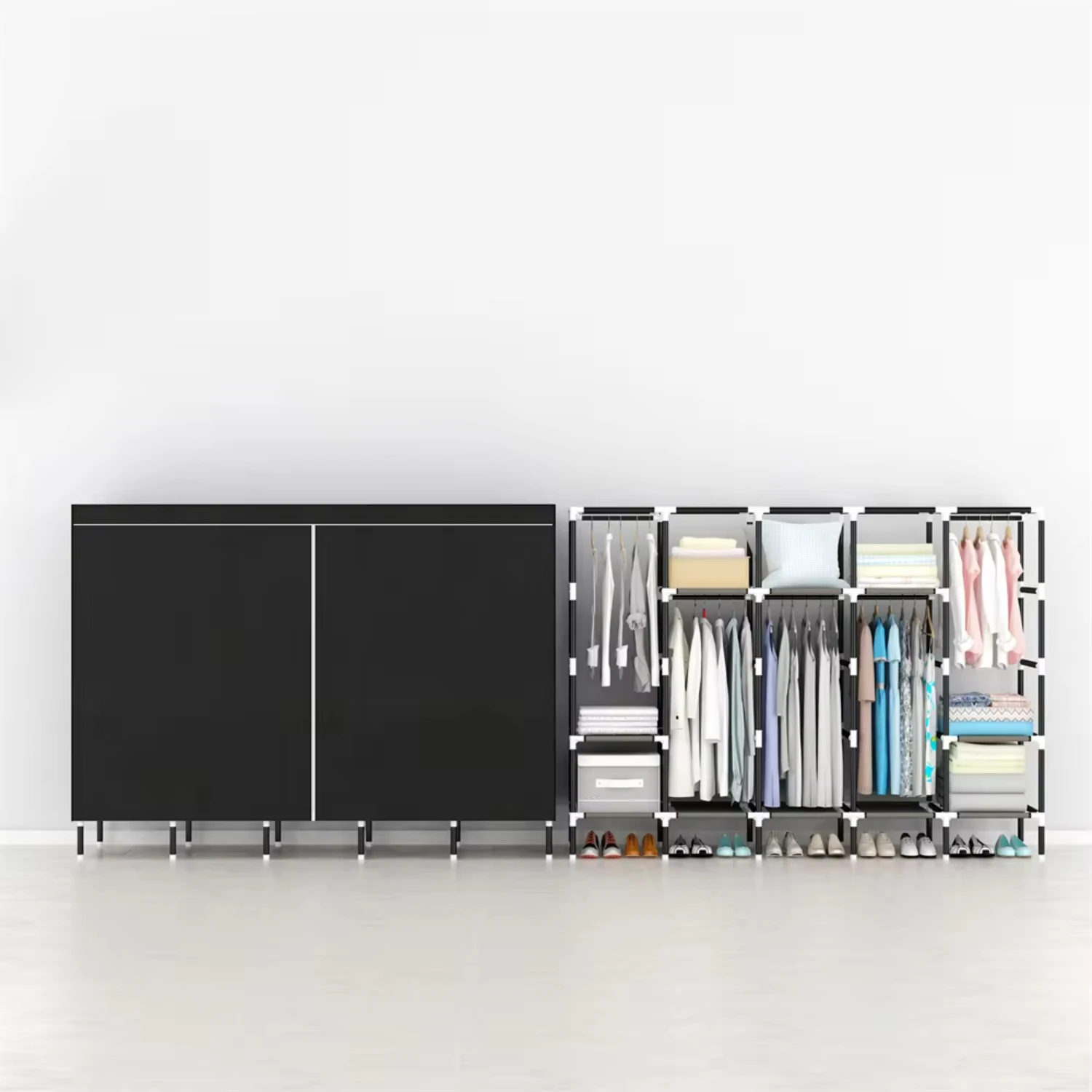 Closet Wardrobe 80in 203x42x170CM Wardrobe Steel Fabric Clothes Hanging with 10  Shelves & 5 Hanging Rods