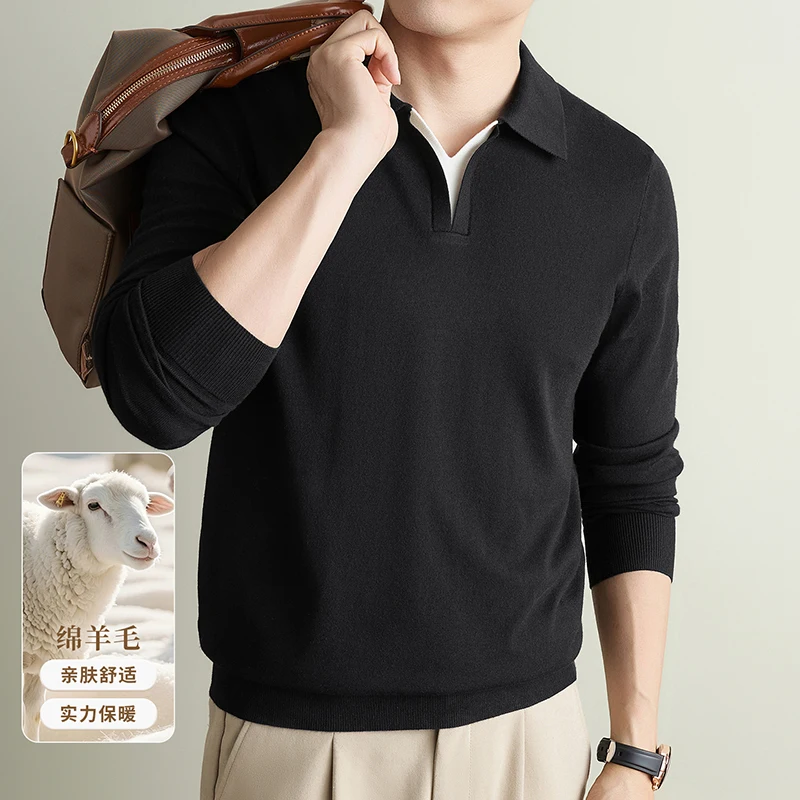 Good Silk Wool Jumper for Men 2026 Autumn Fake Two Pieces Wool Sweater Long Sleeve Knitting Clothes Pullover Tops Knit T-shirts