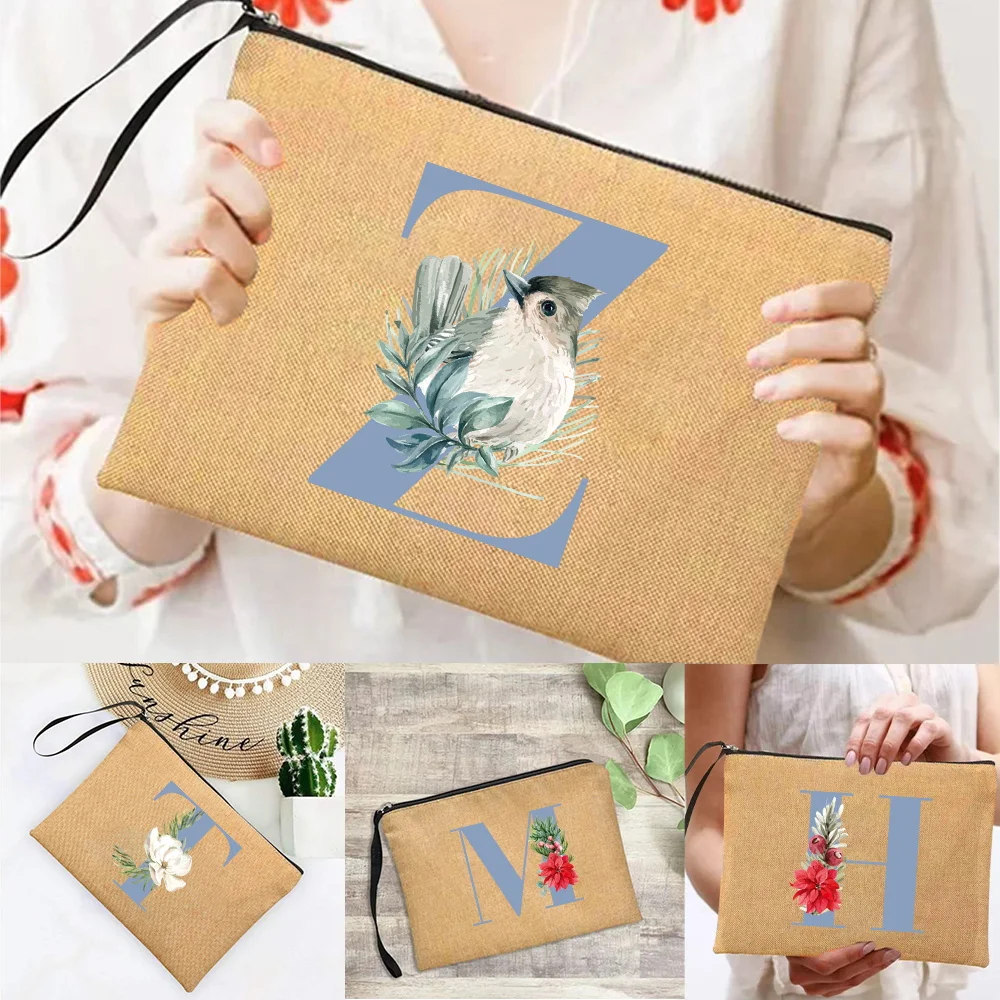 Cosmetic Bag Cosmetic Pack Handbag Travel Toiletry Wash Kit Storage Imitation Cotton Pouch Women Canvas blue Serie