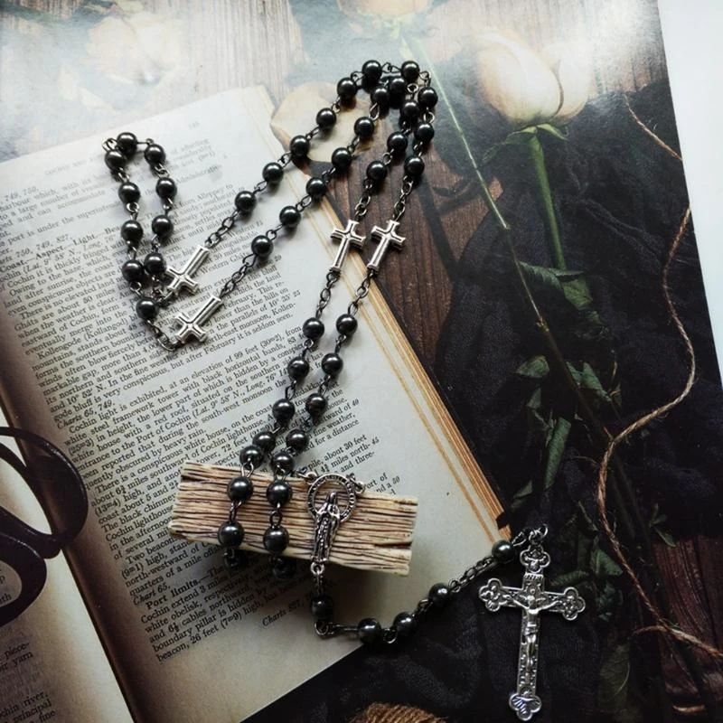 Fashion Handmade Round Beads Catholic Rosary Necklace for Cross Pendant Religiou