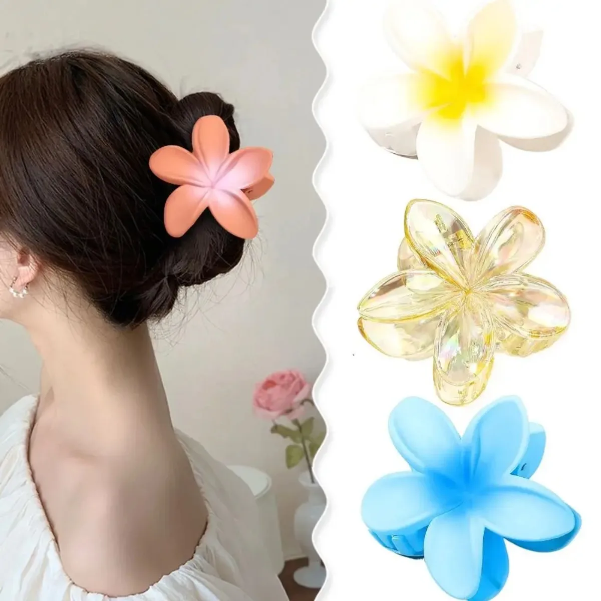 Colorful Transparent Flower Hair Clip – Sweet Plumeria Design, Fashion Hair Accessory