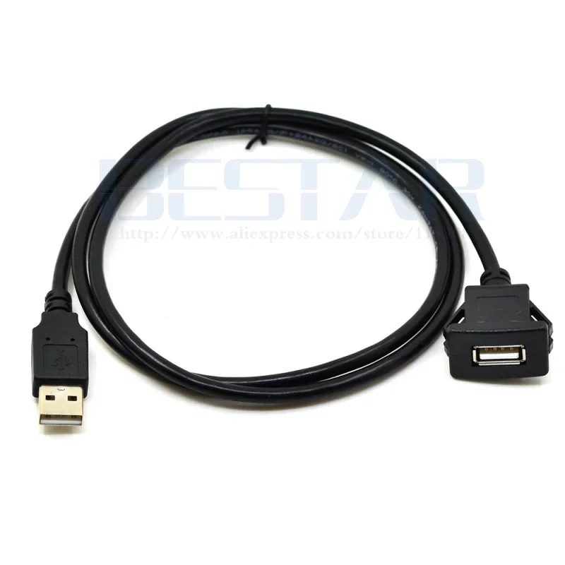 Cavo da incasso per montaggio a pannello USB 2.0 A maschio a femmina con porta singola quadrata da 1 m per cruscotto moto auto 3FT