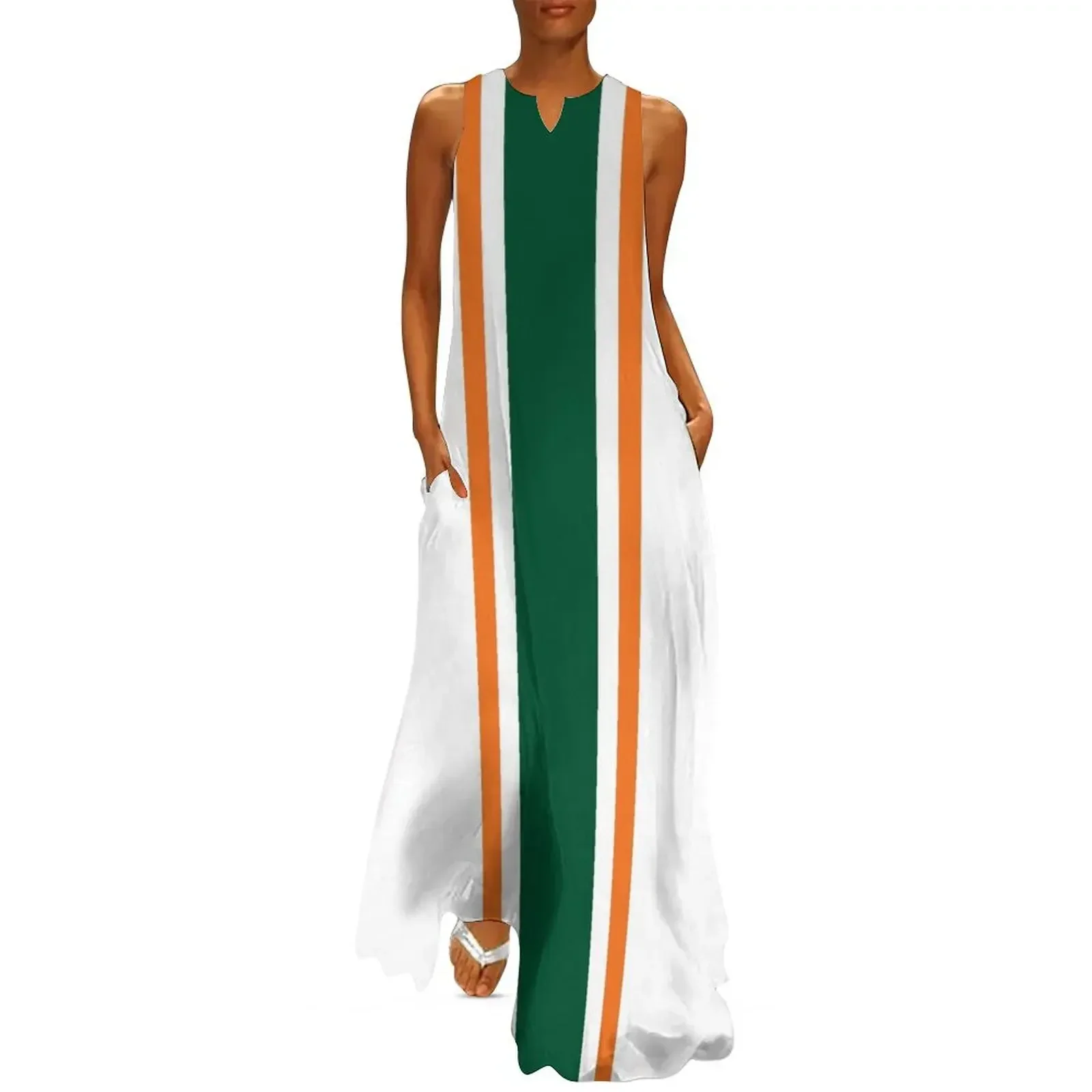 

White, Orange, & Green Vertical Power Stripe Long Dress beach dresses Bride dresses elegant women's dresses sale Dress