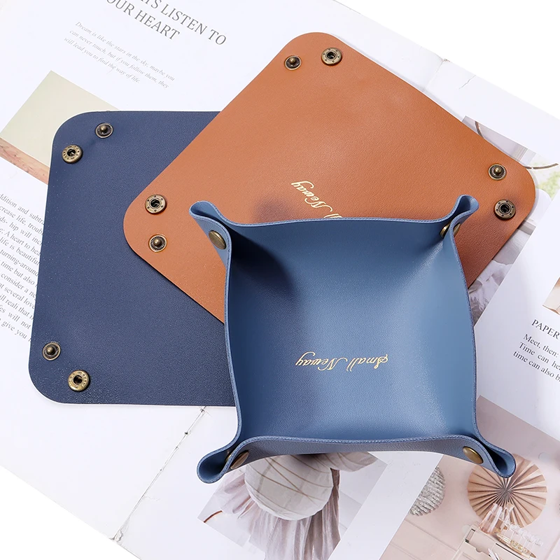 Nordic PU Leather Storage Box Desktop Storage Tray Jewelry Cosmetic Key Storage Basket Folding Storage Case Table Organizer