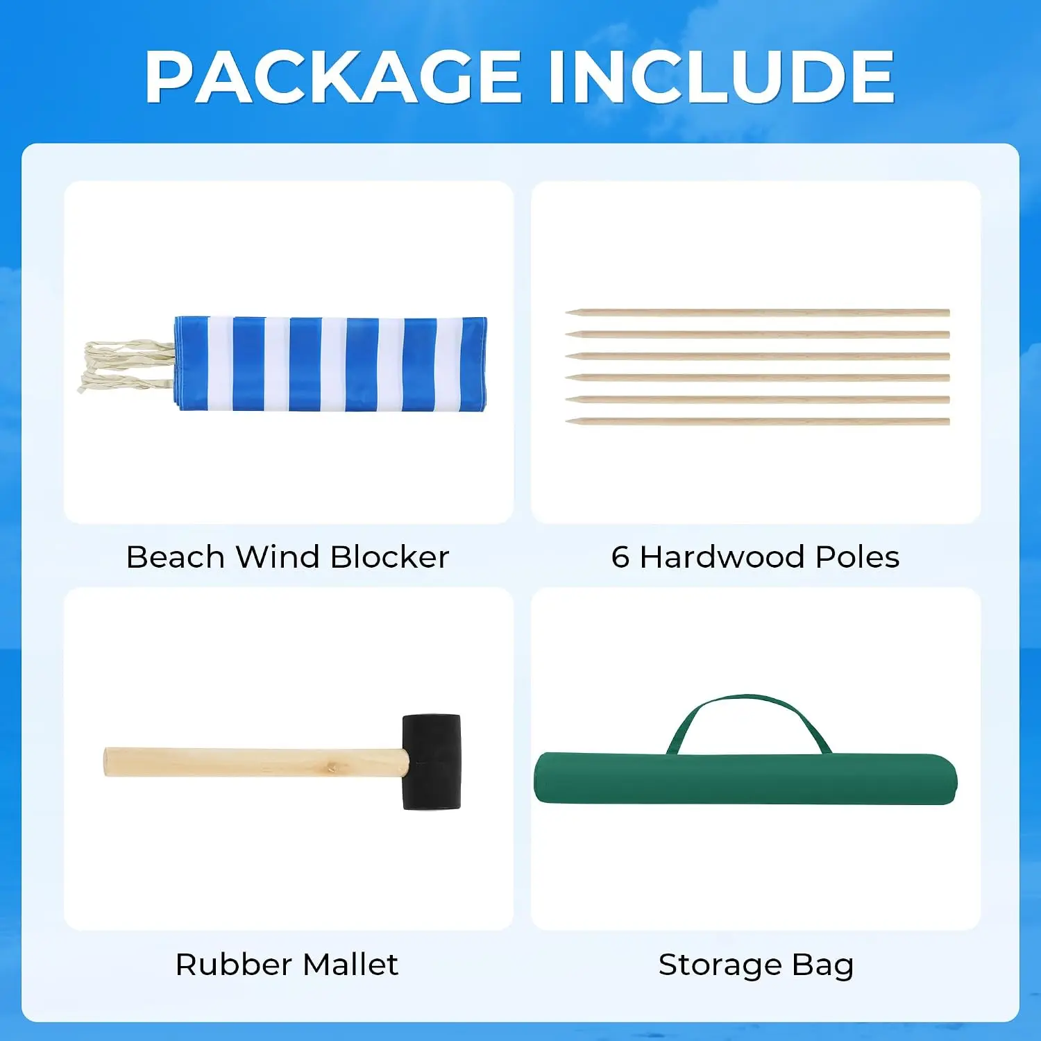 20ft Beach Windscreen Set Blue White Beach Fence Wind Blocker With 6 Hardwood Poles Rubber Mallet Carry Bag Sunbathing Privacy Screen Sand Protection Blue White view 3