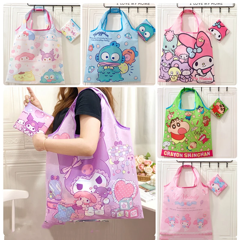 Sanrio Cinnamoroll Shopping Bag Kuromi Kawaii Anime Cute Cartoon Student Large Capacity Storage Bag Handbag Toys Girls Gifts