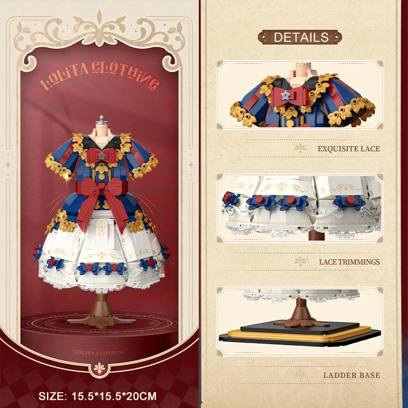 Criativo clássico lolita princesa academia vestido blocos de construção kawaii saia renda diy mini tijolos brinquedos para meninas presente aniversário