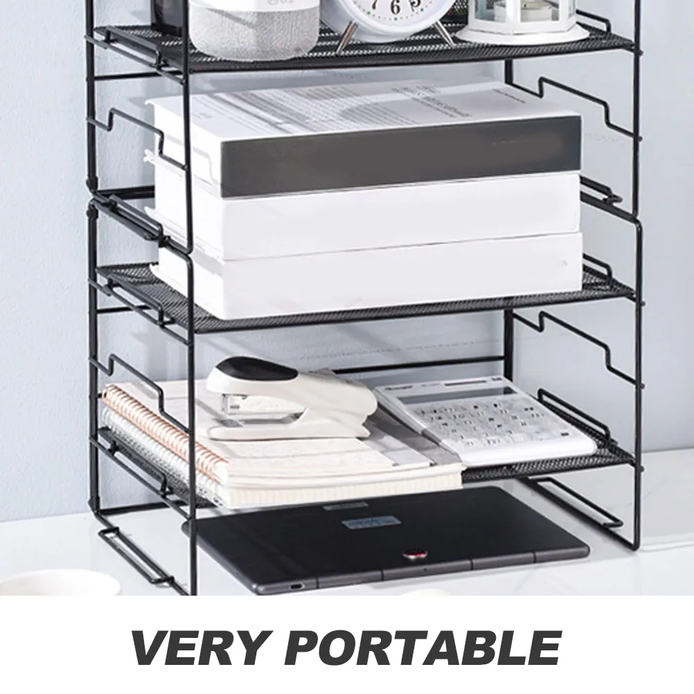 Metal Mesh Four Layers File Organizer Desktop Document Holder Office Desktop Filing Storage Rack File Organizer for Desk