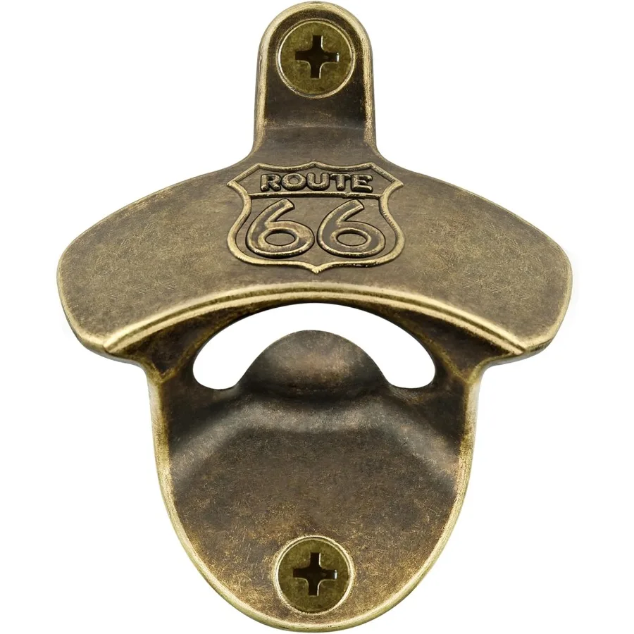

Route 66 Wall Mounted Bottle Opener Old Fashion Cooler Mount Beer Cap Opener for Garage Patio Cabin Antique Bronze