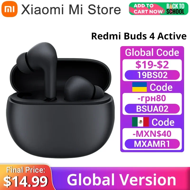 New Global Version Xiaomi Redmi Buds 4 Active Earphone Up to 28 Hours Listening Bluetooth 5.3 Noise Cancellation for Clear Calls