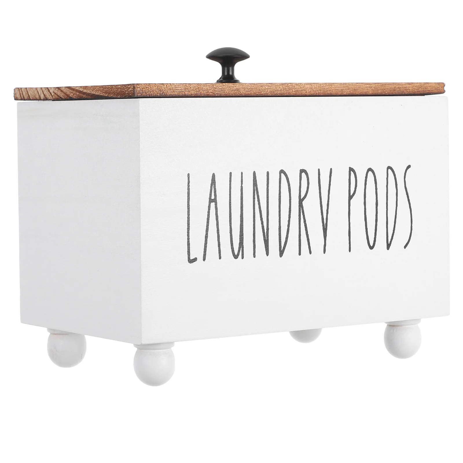 

Rustic Wooden Laundry Pod Holder with Lid Farmhouse Style Storage Box for Laundry Room Organization and Home Decor Countertop