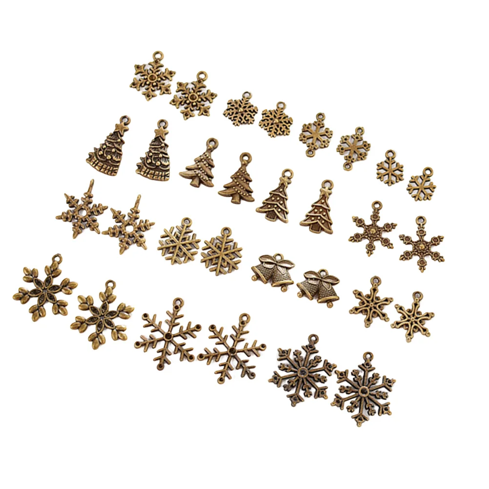 30 Pcs Christmas Decorations Tree Shaped Pendants Alloy Accessories 280X220X020CM DIY Jewelry Snowflake Hanging Ornaments