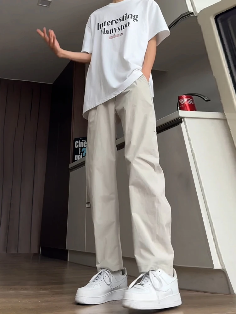 

American Sle Qui Dry Ice Silk Men's Summer Casual Pants Breathable Workwear Straight Leg Drapey Wide Leg Sports Trousers