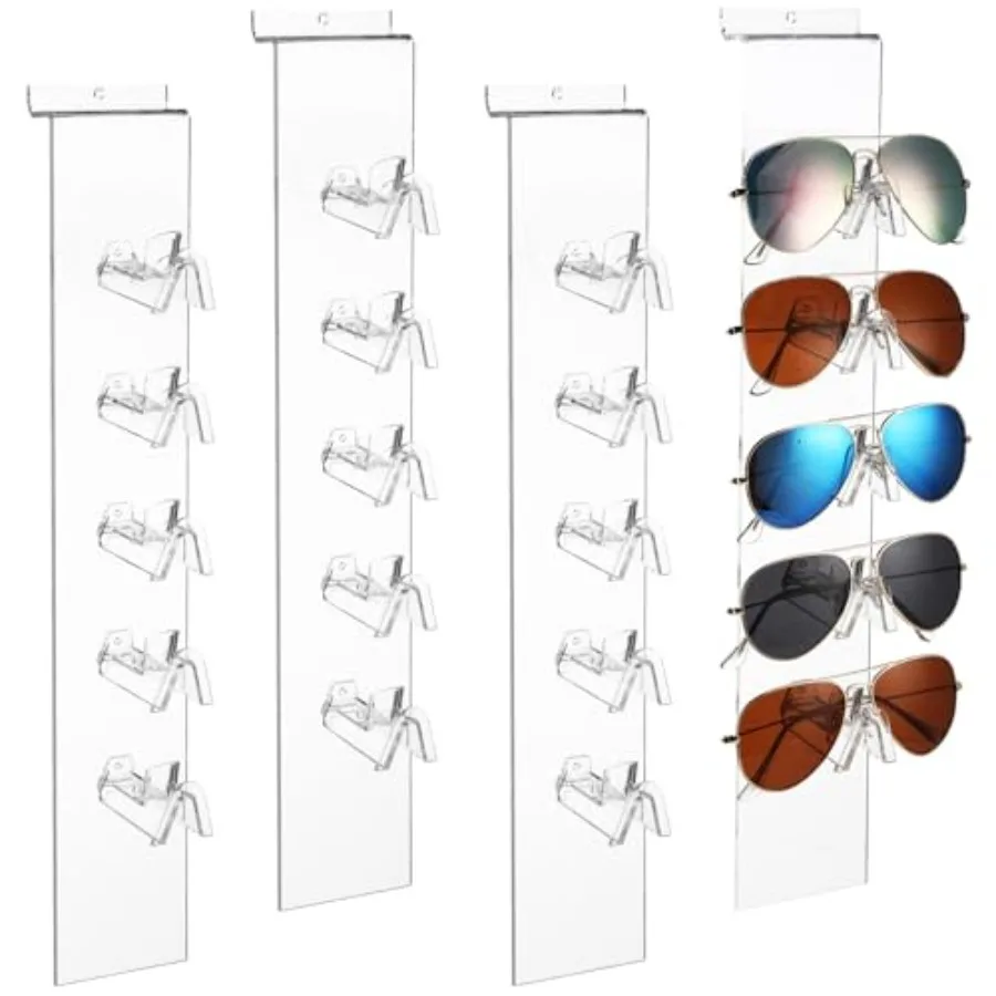 

4 шт. 5-уровневый держатель для солнцезащитных очков для Slatwall 3,2 Вт x 17,5 В в акриловом прозрачном настенном держателе для очков со съемным носом
