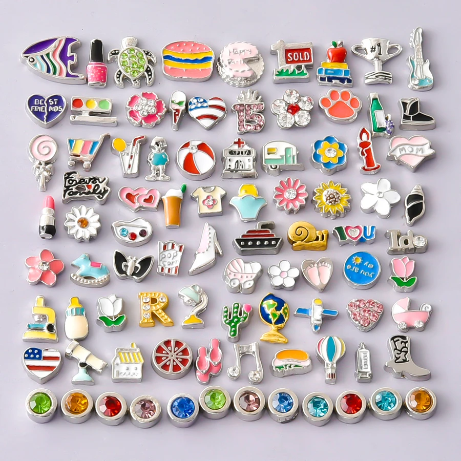 20/40Pcs Mix Heart Love Cake Candy Flower Ice Cream Floating Charms For Glass Locket Jewelry DIY Cute Letter Birthstone Bedels