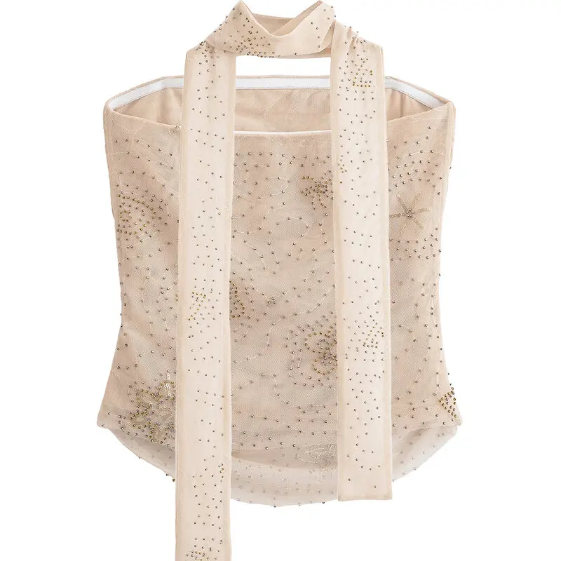 Conjunto de Top y Falda de Malla con Cuentas de Cintura Media para Mujer, Diseño de Moda Verano 2025, Falda Midi Sensacional ...
