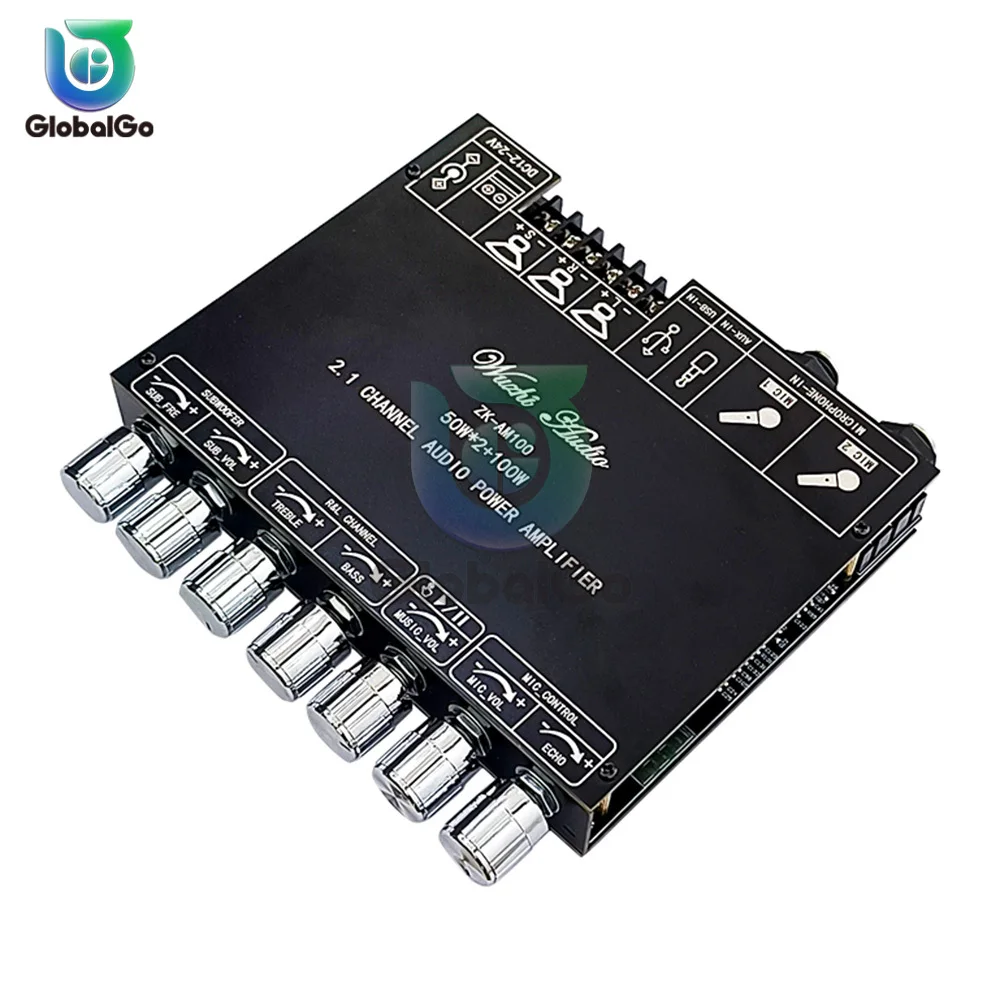 Imagem -04 - Placa de Amplificador de Alta Potência Zk-am100 para Alto-falantes Ktv Módulo Amplificador de Áudio Hifi Estéreo Bluetooth 2.1 Canal Amp 50w 100w