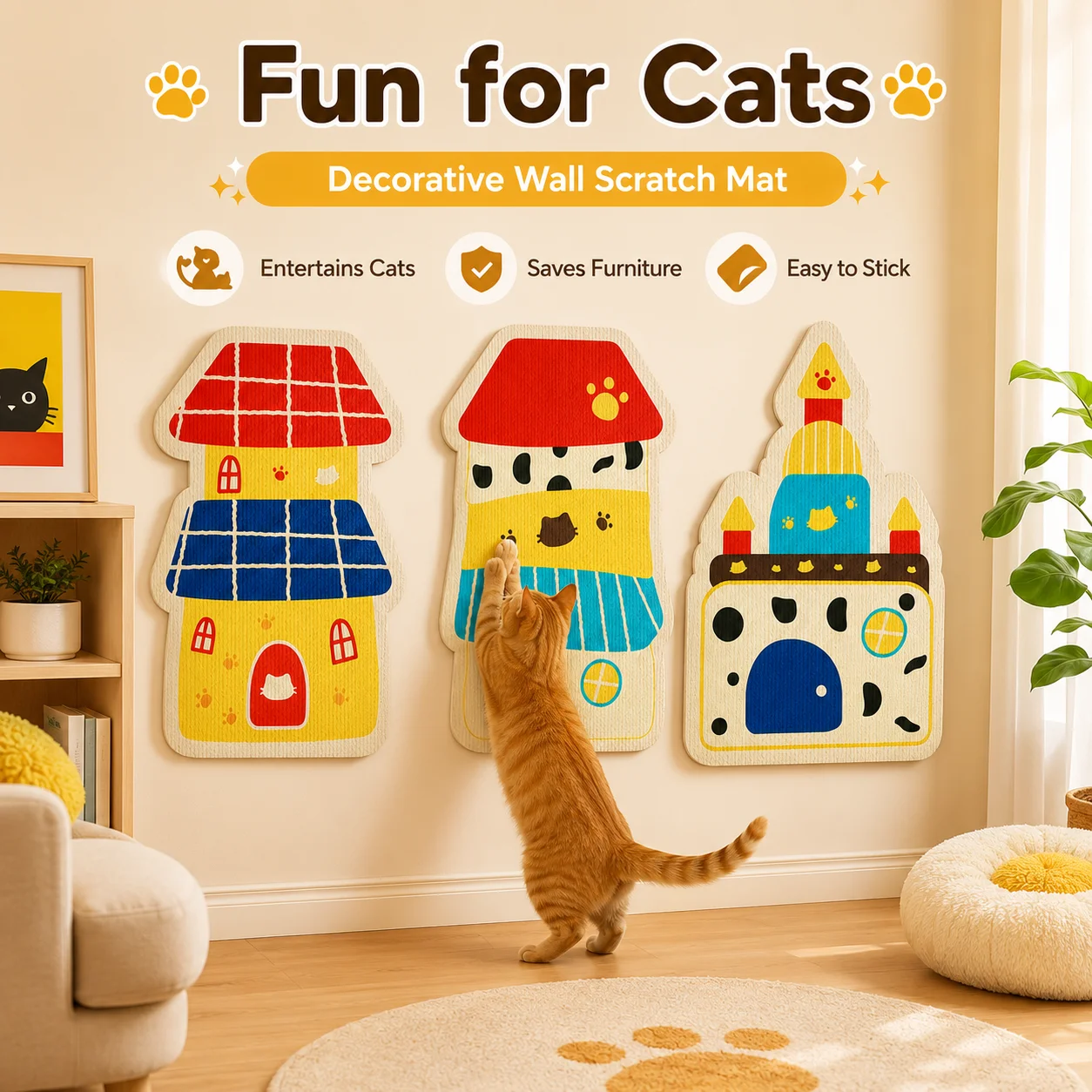 Felt Cat Scratch Board, Wear-Resistant and Non Shedding Vertical Wall Sticker, Anti Cat Scratch Sofa, Cat Scratch Pad Toy