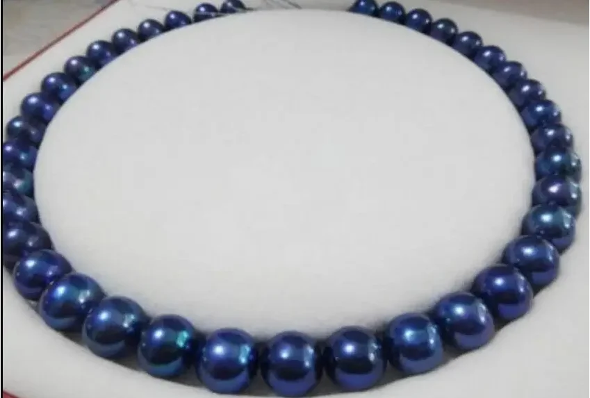 

Beautiful 10-11mm TAHITIAN BLUE pearl necklace 18" 36" yellow clasp