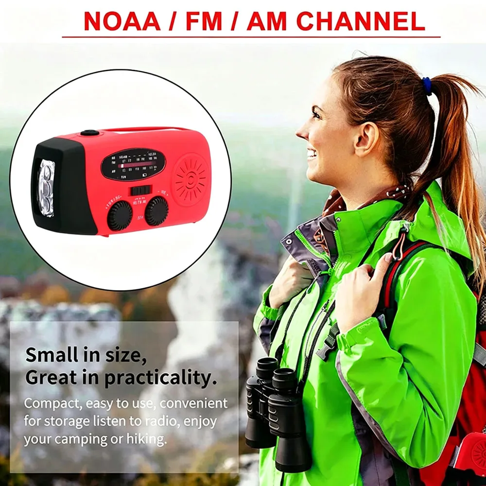 Portable Multifunctional Emergency Radio Hand Crank Solar NOAA AM FM Weather Radio LED Flashlight 2000mAh Power Bank USB Charge