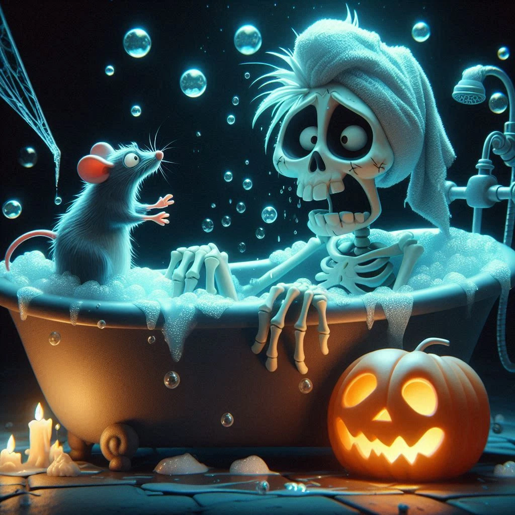 

500PCS/1024 PCS Jigsaw Puzzles Skeleton Bathing Mouse Horror Challenging Family Activity Game for Gameroom Bedroom Home Decor