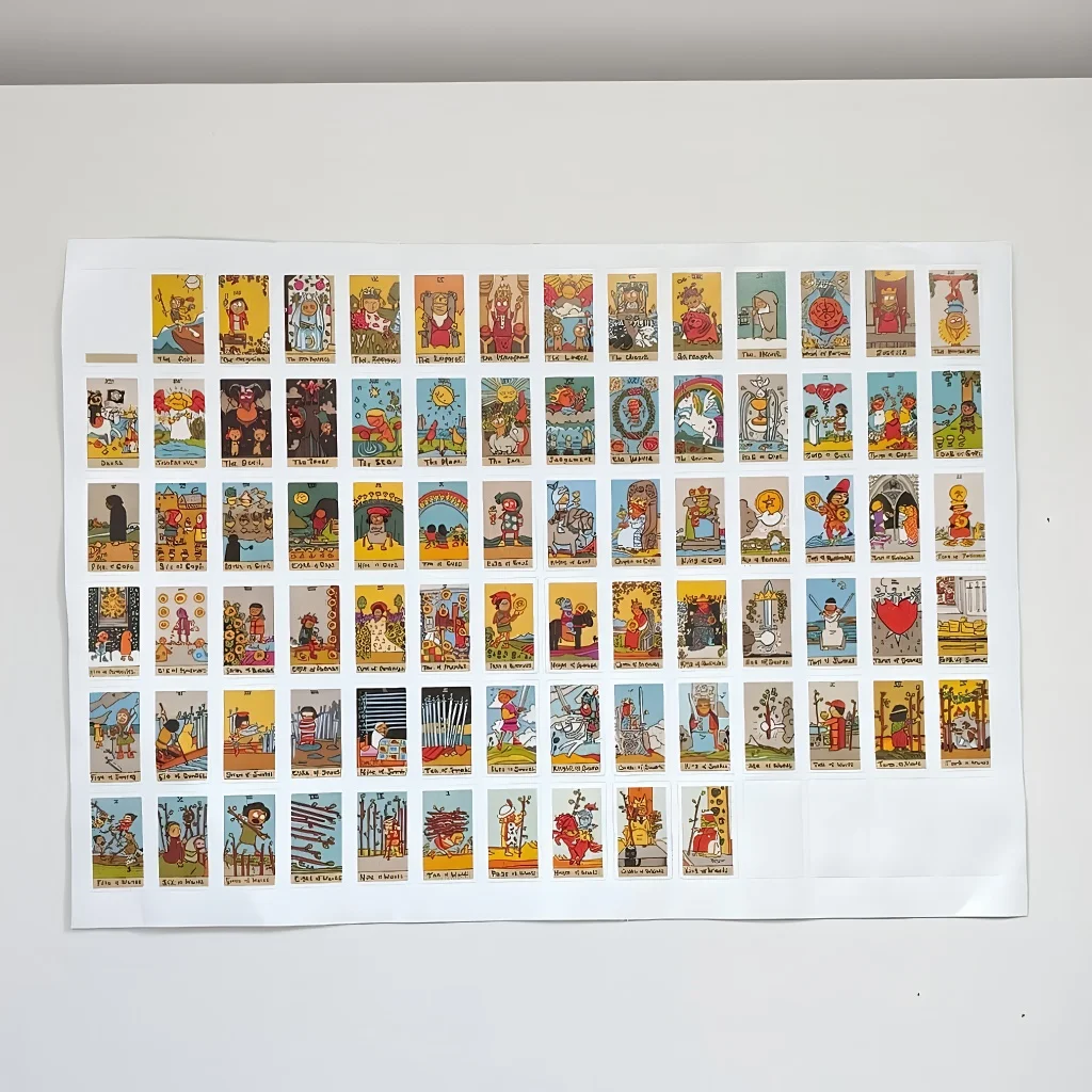 

Really Badly Drawn Tarot Stickers - 80 Pcs in One A4 Sheet, Each 2x3cm Vinyl Adhesive Decals for Laptops, Journals, Magic