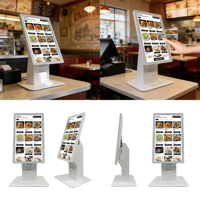 for Sinmar 24 Inch Desktop Self Service POS Terminal with Printer White Restaurant Payment Ordering Kiosk End Point Machine