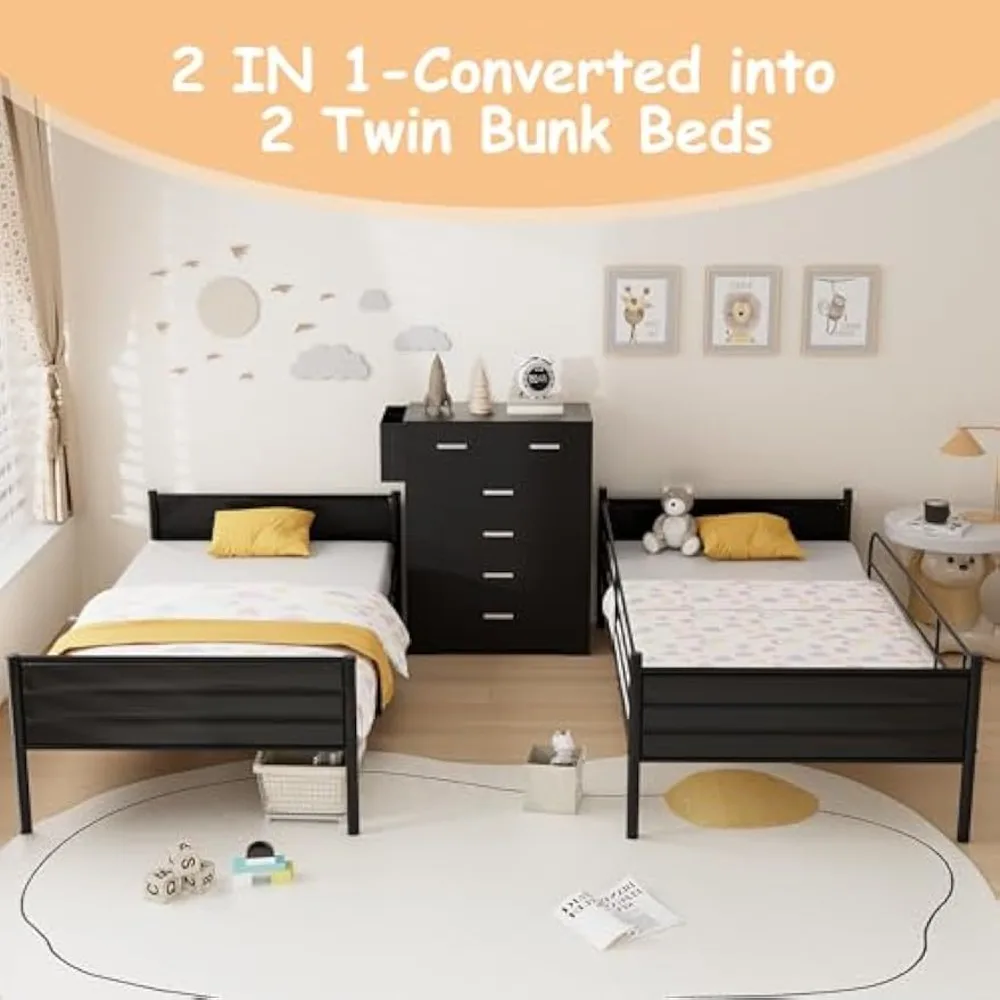 Metall Etagen bett Twin über Twin, umwandelbar in 2 einzelne Twin Etagen betten Kinder Erwachsene, Twin Size Bett mit abnehmbarer Leiter