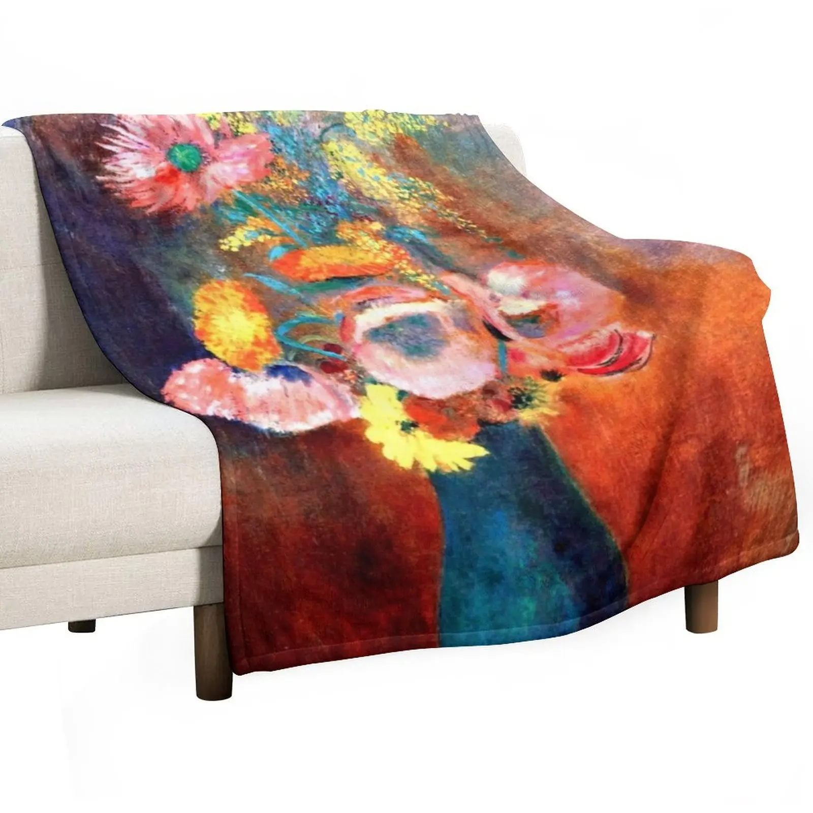 Ethereal Vase of Flowers by Odilon Redon, famous painting Throw Blanket Decorative Beds Sofa Quilt Decorative Sofa Blankets