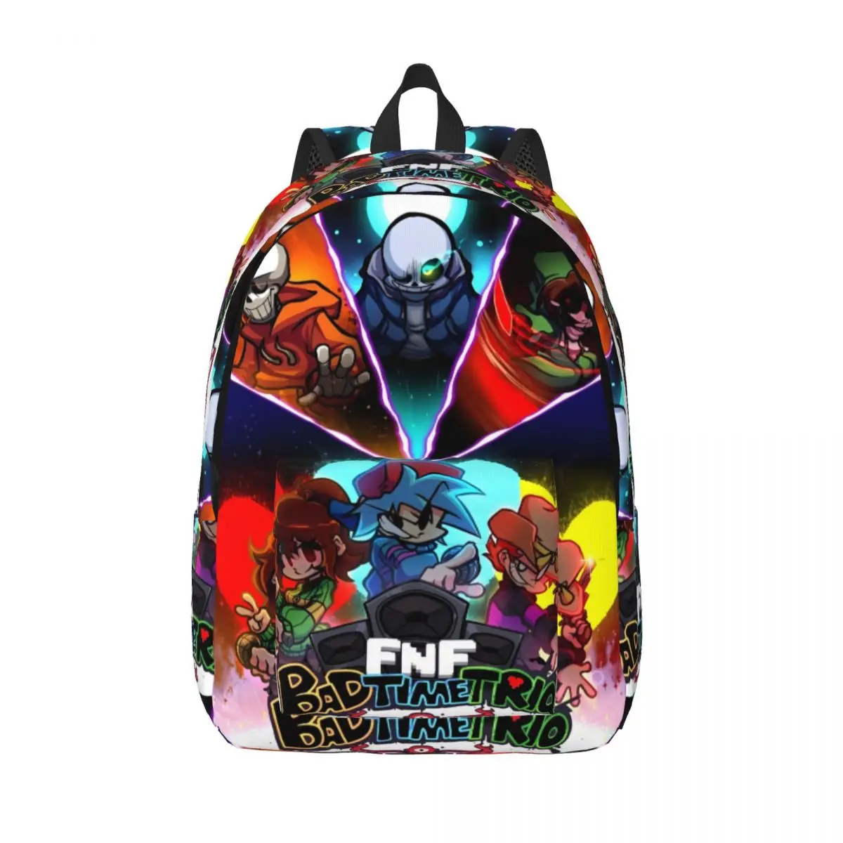 FNF Bad Time Trio Friday Night Funkin mochila, escuela secundaria primaria, estudiante, mochila de día, senderismo