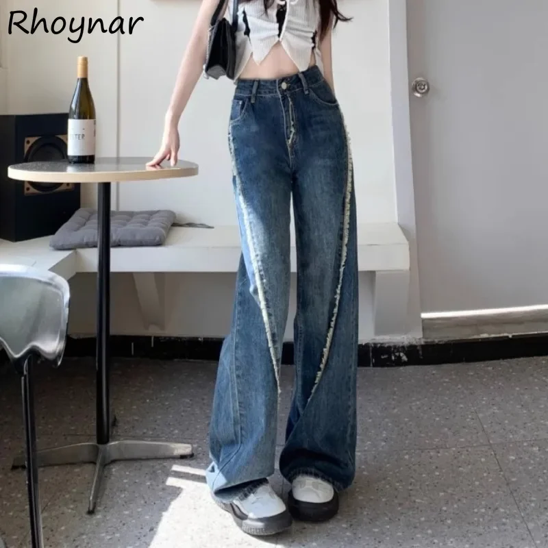 

Wide Leg Jeans Women Korean Fashion Retro Tassel High Waist Slender Mopping Streetwear Attractive Leisure Simple All-match Daily