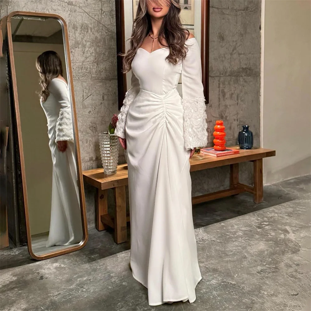 

ROYET Applique Flower Crystals Luxury Long Sleeve Evening Dress Pleat A Line Ankle Length Formal Prom Gown Customized New 2025
