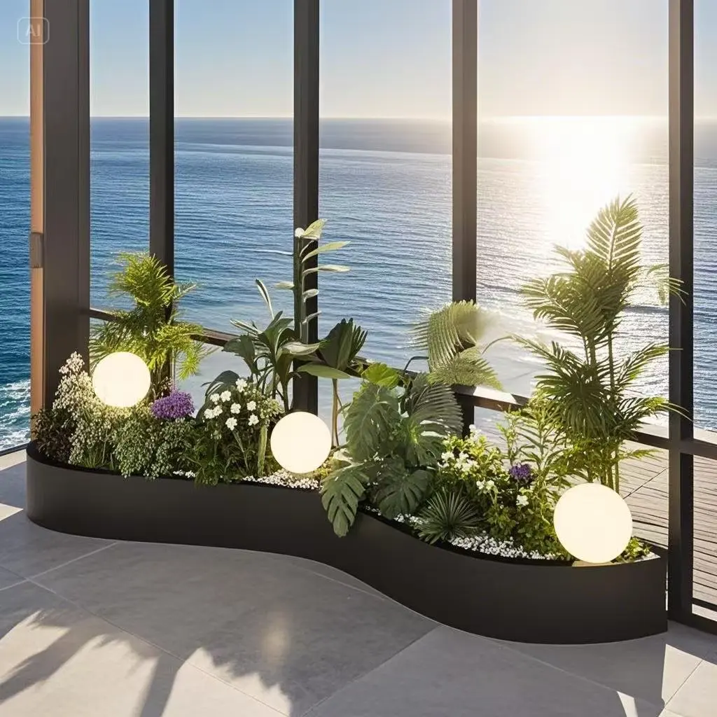 Indoor wrought iron landscaping curved flower box balcony courtyard corner flower slot restaurant office special-shaped flower p