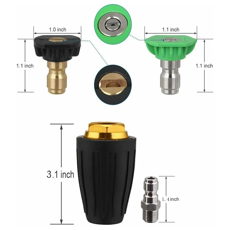 360 Rotating Turbo Nozzle Sprayer With 1/4" Quick Connect 4000 PSI High Pressure Washer Cleaner Accessories Brass - 34