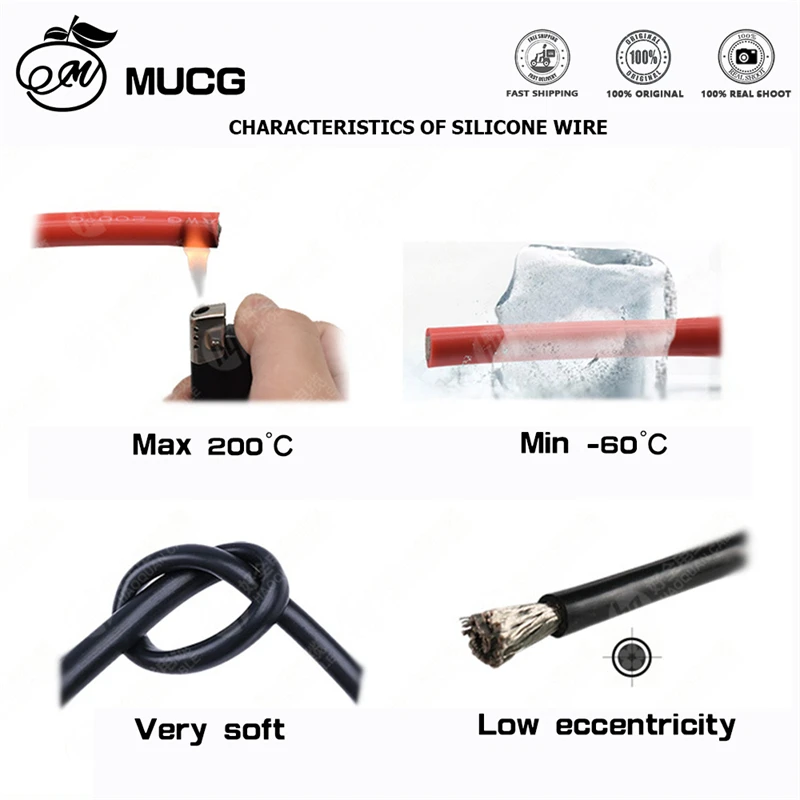 50m Silicone cable Black Red Heat-resistant Flexible cord Super soft Battery charging Electrical wires 7 8 9 10 11 12 13 14 AWG