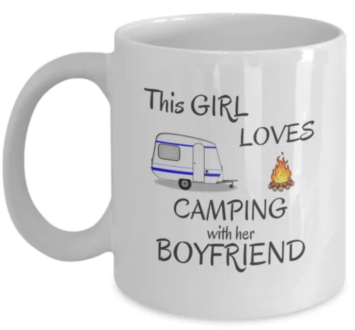 

Campers coffee mug - This girl loves camping with her boyfriend RV home gift cup