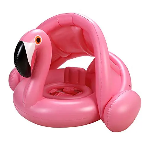 Flotador Inflable para Bebés con Toldo, Anillo de Natación con Forma de Flamenco y Cisne, Piscina Infantil, Juguetes para Piscina con Protección Solar