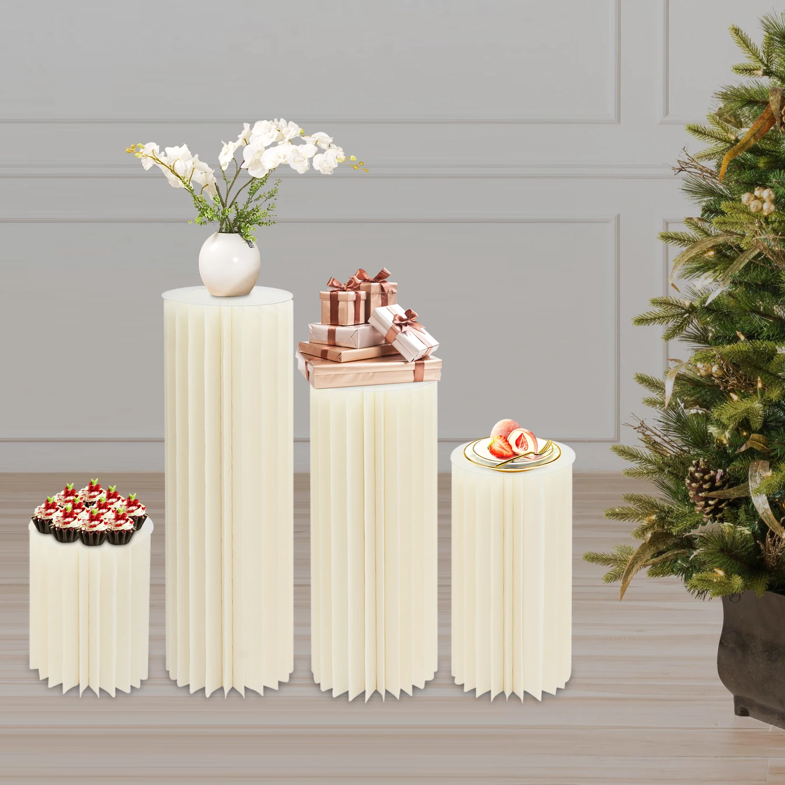 

4-piece 40-100cm PVC Cardboard Flower Stand (44 Sheets of Paper) Foldable Display Stand Banquet Guide Frame