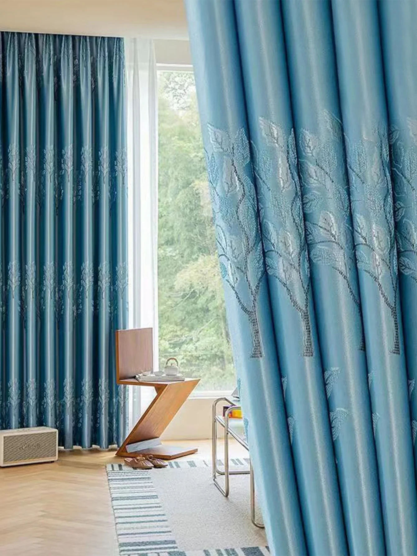 Modern Sky Blue Light Blocking Curtains 1/2 Pcs Nordic Minimalist Heat Insulation Sun Protection for Living Room Bedroom