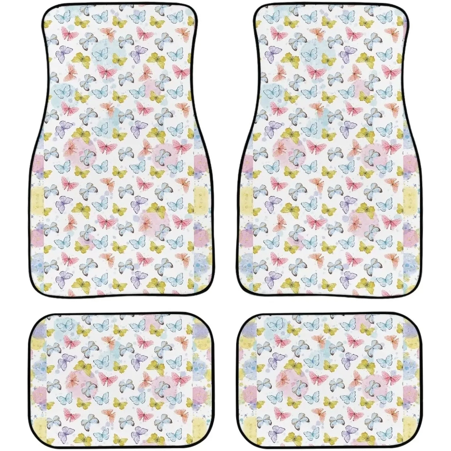 Colourful Butterfly Print Floor Mats For 4 Pack Foot Pads Front & Rear Interior Accessories Floor Mats Heavy Duty Anti-Slip