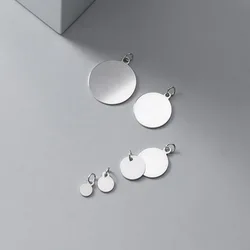 100% Real Sterling 925 Silver Accaccessories Simple Round Charm Pendant For Bracelets and Necklaces Key Chain Diy Material