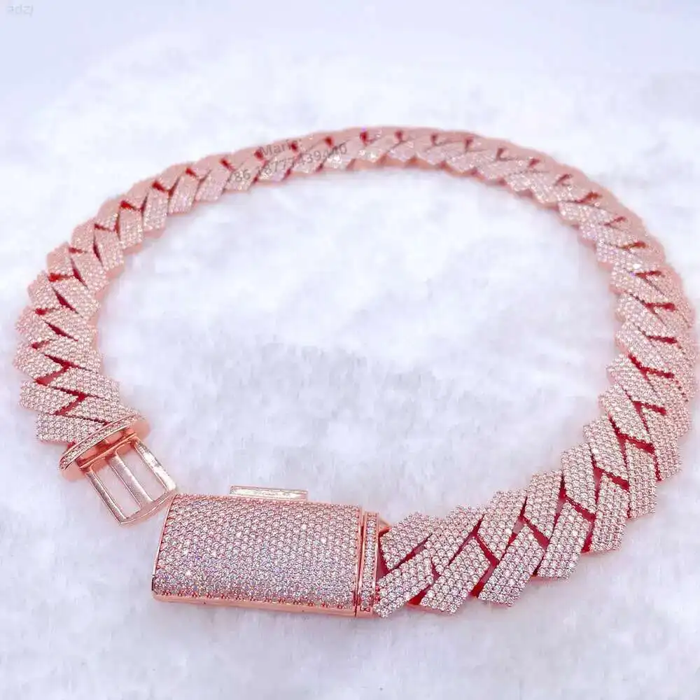 

20mm Width 8-24inches Hand Setting Moissanite Cuban Diamond Cuban Link Necklace Cuban Bracelet