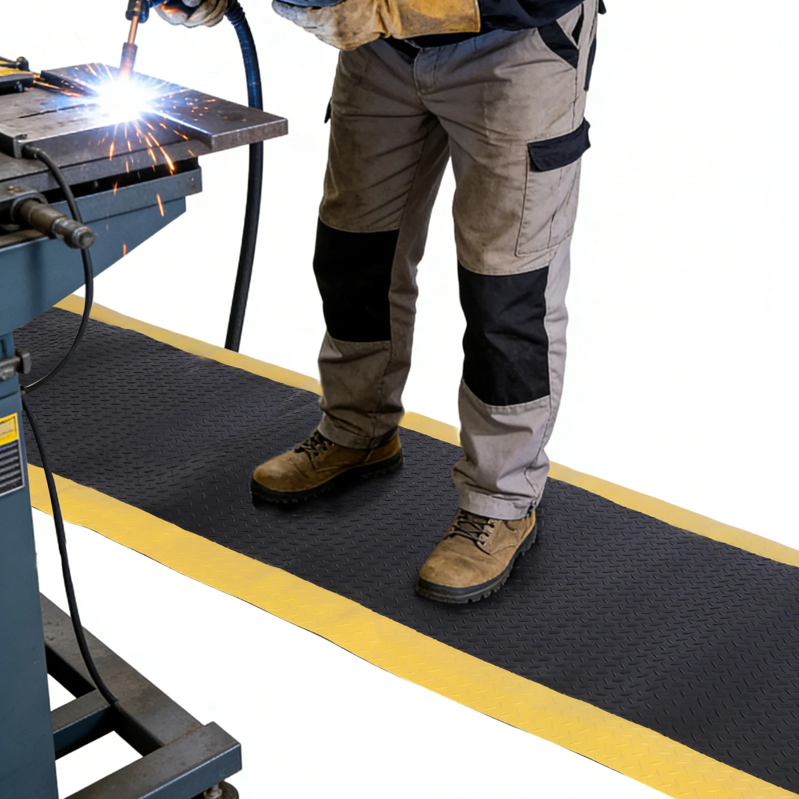 

Промышленный эргономичный коврик для работы стоя 144x36 дюймов, черный с желтой окантовкой, антистатический, противоскользящий, для склада, гаража, общественных помещений