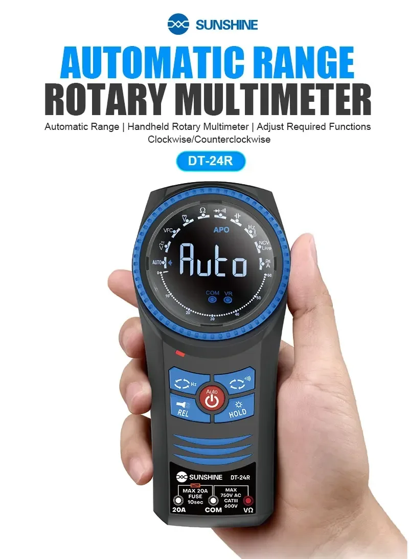 SUNSHINE DT-024R Automatic Range Rotary Multimeter Non-Contact Voltage Detection Measures AC and DC Voltage Tool