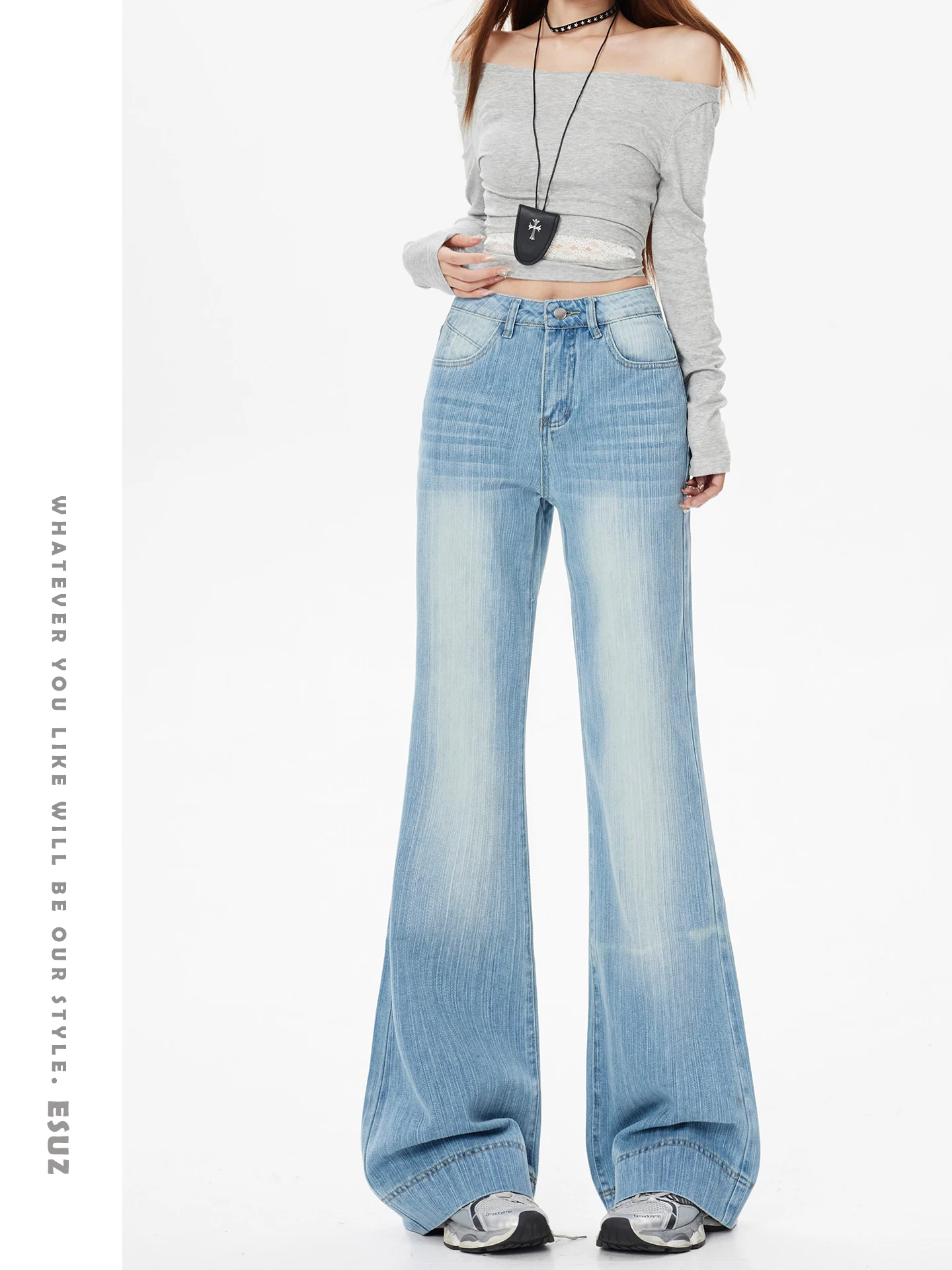 

Offcat High Waist Bell Bottom Jeans Women's Light Blue Loose Fit Slimming Casual Denim Pants Winter Collection 2025